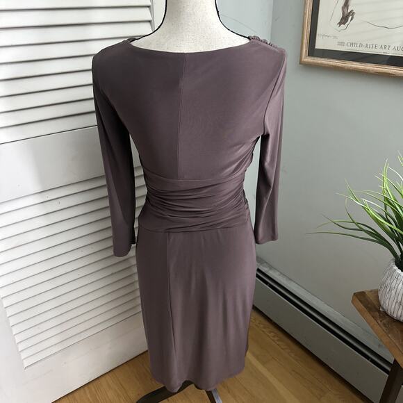 LAUREN RALPH LAUREN Dress Womens 2 Taupe Brown Faux Wrap Sheath Cocktail Evening - Picture 4 of 10